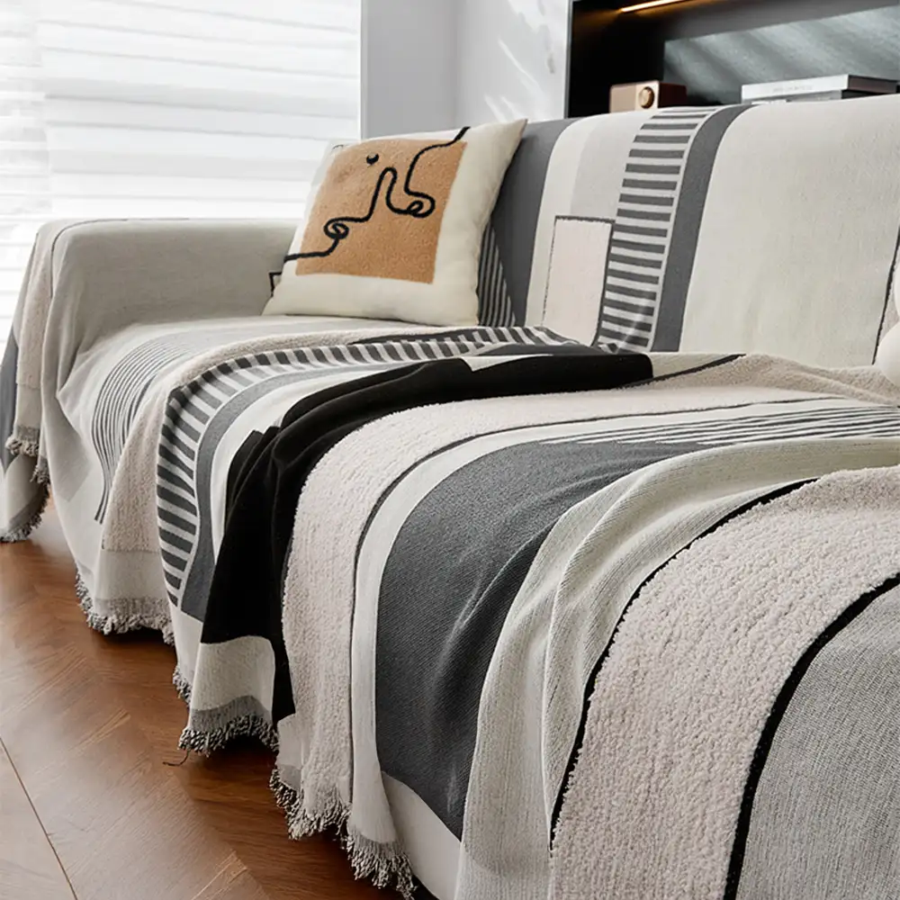 Stripe Art Scratch Resistant Chenille Multifunctional Sofa Protector Couch Cover - Image 5