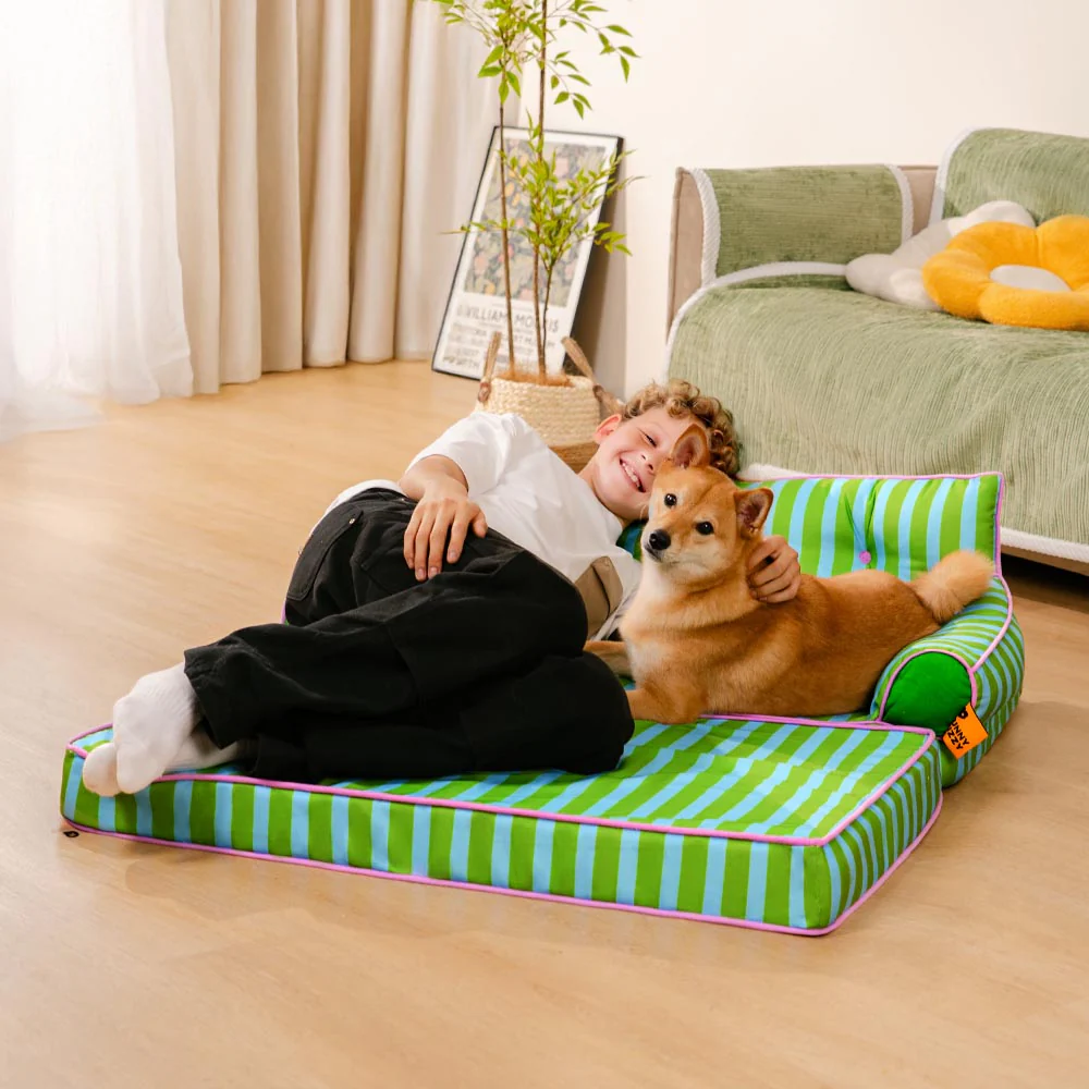 Stripe Waterproof Foldable Large Dog Sofa Bed - Sunny Siesta - Image 10