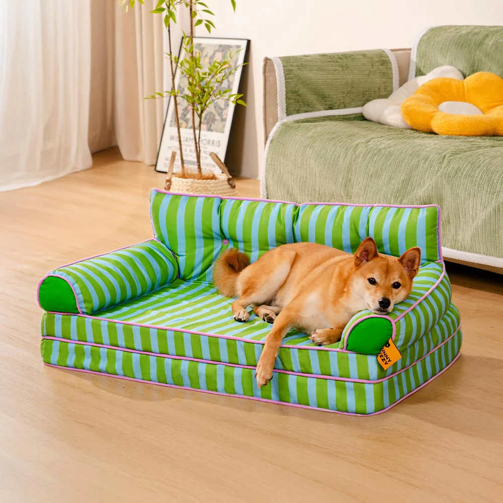 Stripe Waterproof Foldable Large Dog Sofa Bed - Sunny Siesta - Image 17