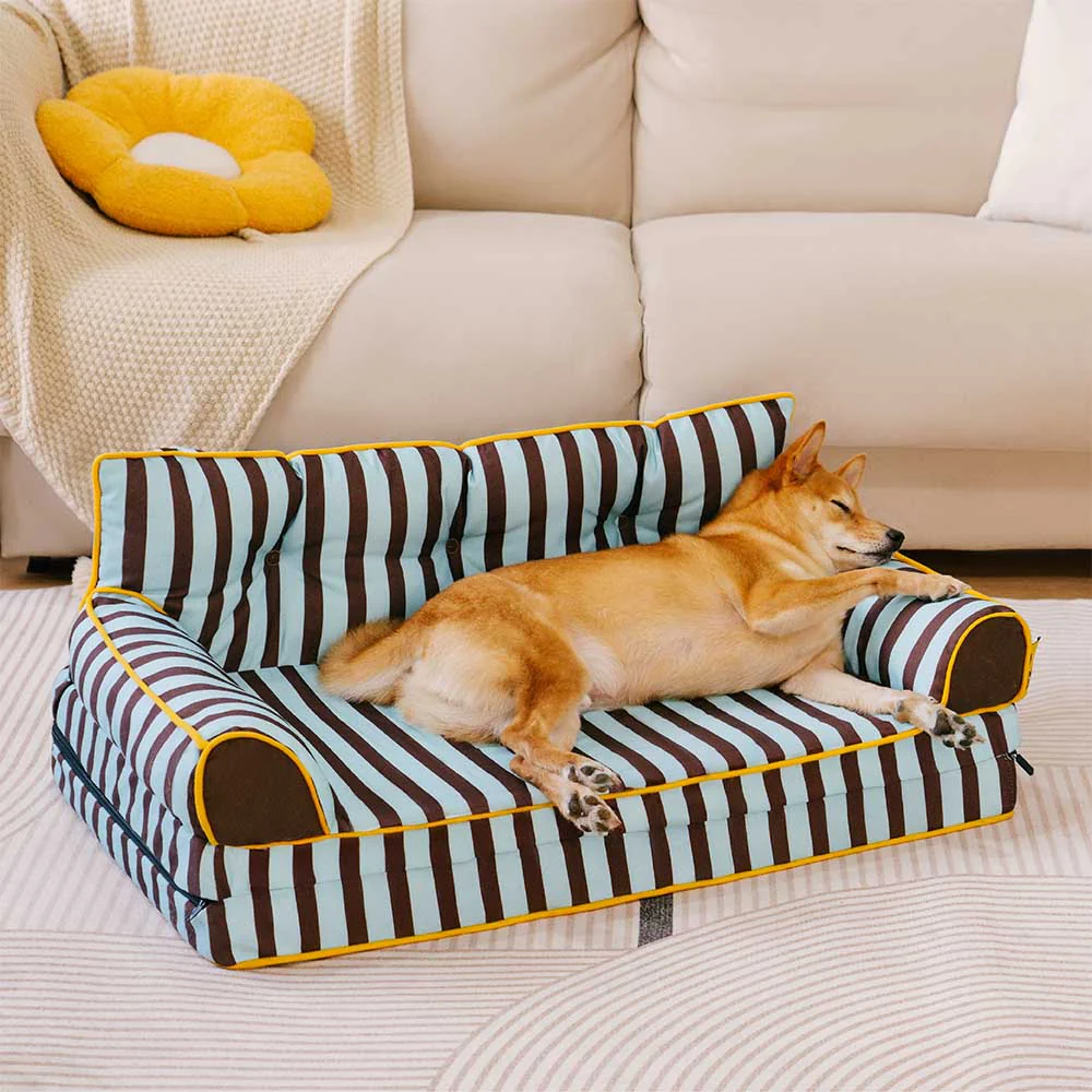Stripe Waterproof Foldable Large Dog Sofa Bed - Sunny Siesta - Image 21