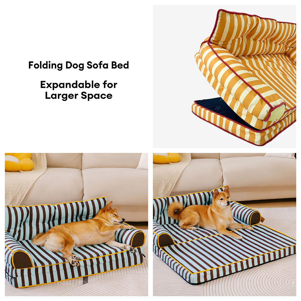 Stripe Waterproof Foldable Large Dog Sofa Bed - Sunny Siesta - Image 6