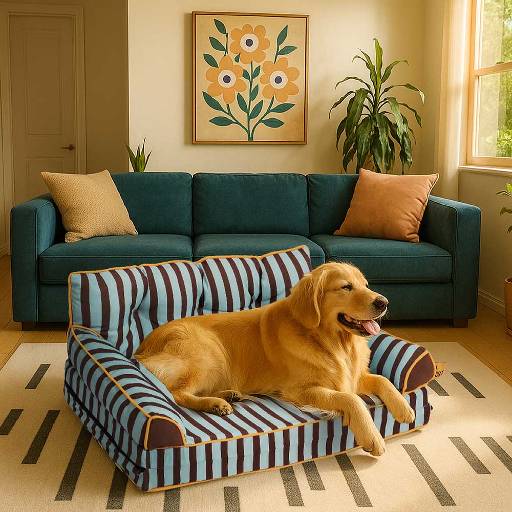Stripe Waterproof Foldable Large Dog Sofa Bed - Sunny Siesta - Image 9