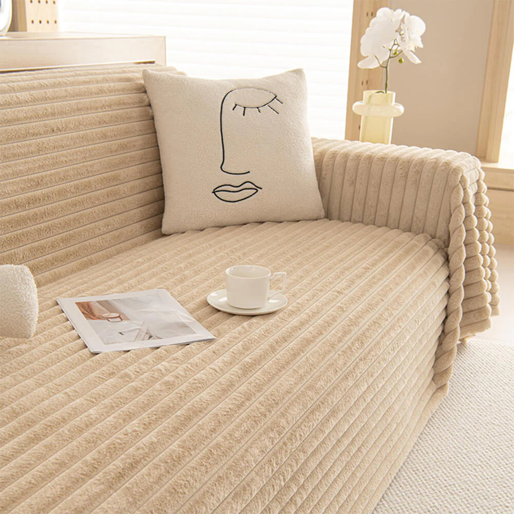 Striped Faux Rabbit Fur Multi Functional One Piece Couch Cover - Image 10