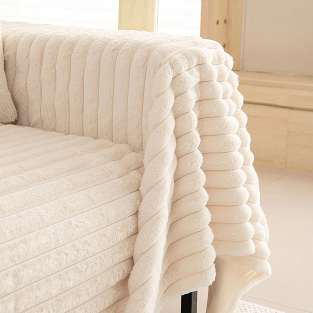 Striped Faux Rabbit Fur Multi Functional One Piece Couch Cover - Image 3