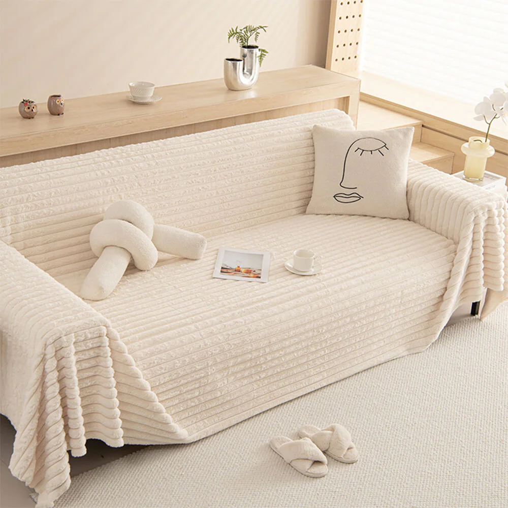 Striped Faux Rabbit Fur Multi Functional One Piece Couch Cover - Image 6