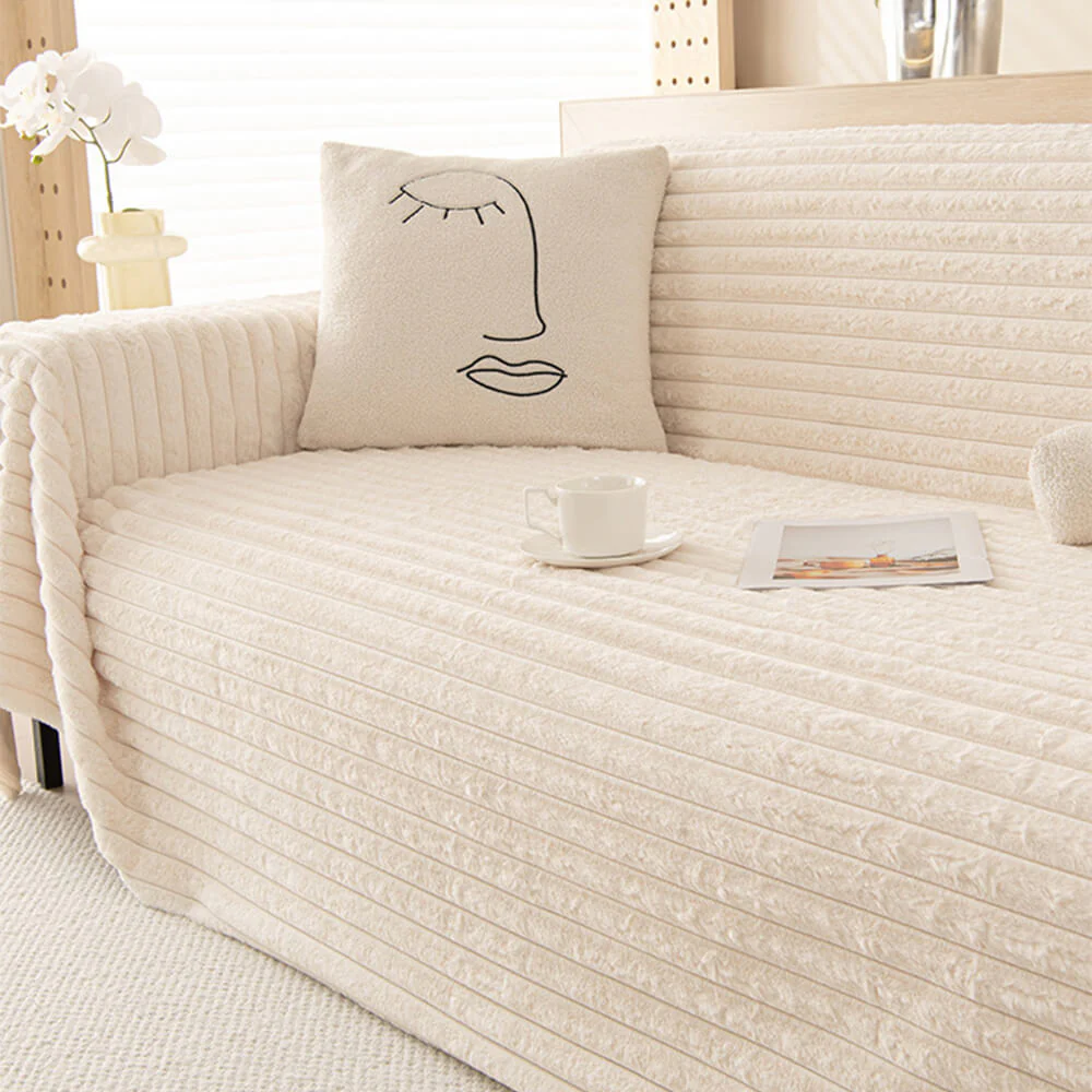 Striped Faux Rabbit Fur Multi Functional One Piece Couch Cover - Image 7
