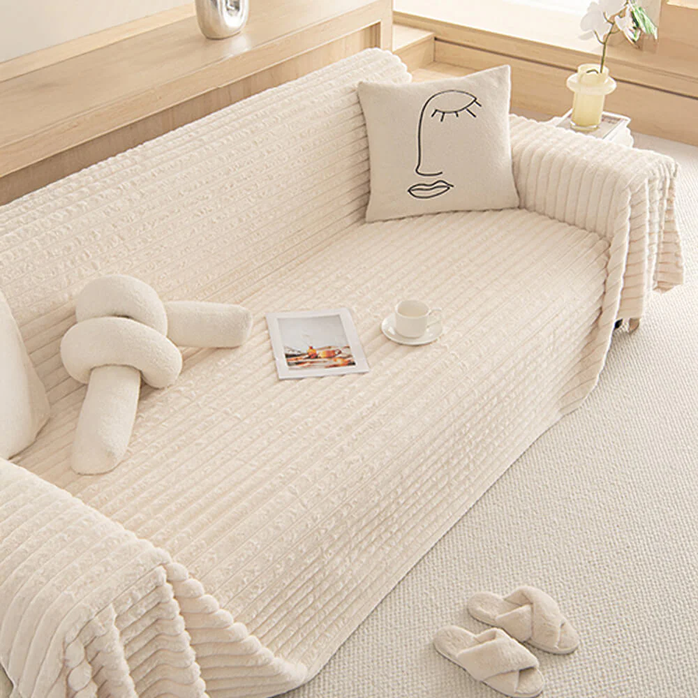 Striped Faux Rabbit Fur Multi Functional One Piece Couch Cover - Image 8