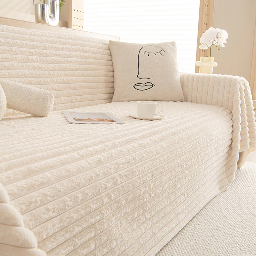 Striped Faux Rabbit Fur Multi Functional One Piece Couch Cover - Image 9