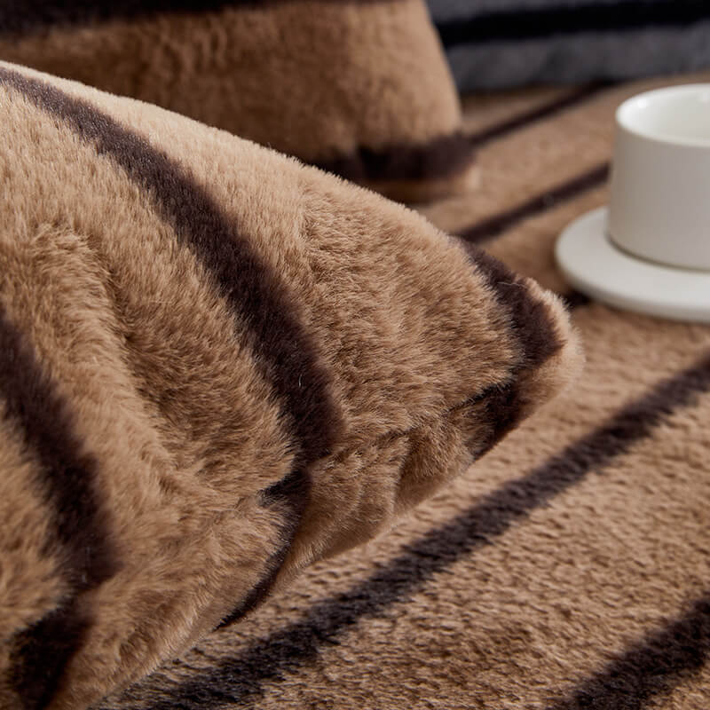 Striped Faux Rabbit Fur Sofa Protector Durable And Stain-Resistant Couch Cover - Image 5