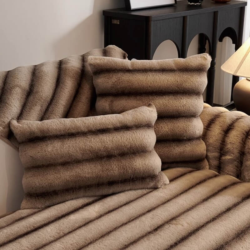 Striped Faux Rabbit Fur Sofa Protector Durable And Stain-Resistant Couch Cover - Image 6