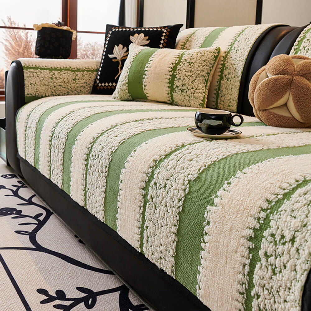 Striped Plush Chenille Thickened Cushion Protector Non-Slip Couch Cover - Image 11