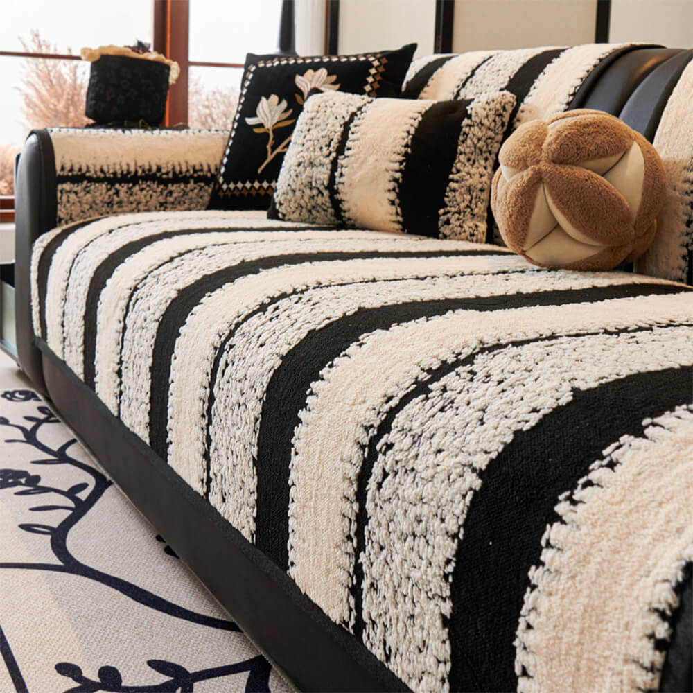 Striped Plush Chenille Thickened Cushion Protector Non-Slip Couch Cover - Image 8