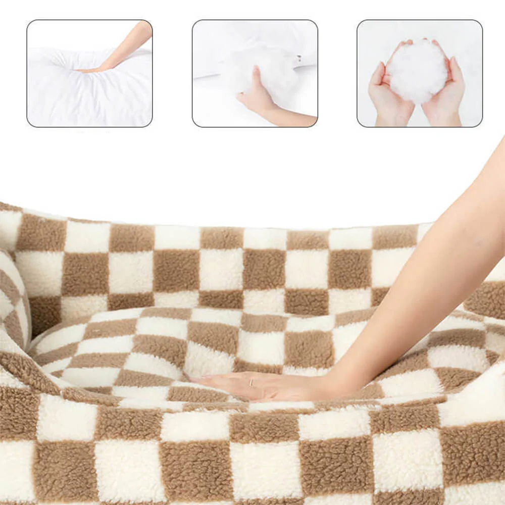 Stylish Chequerboard Warmth Removable Washable Dog Sofa Bed - Image 3
