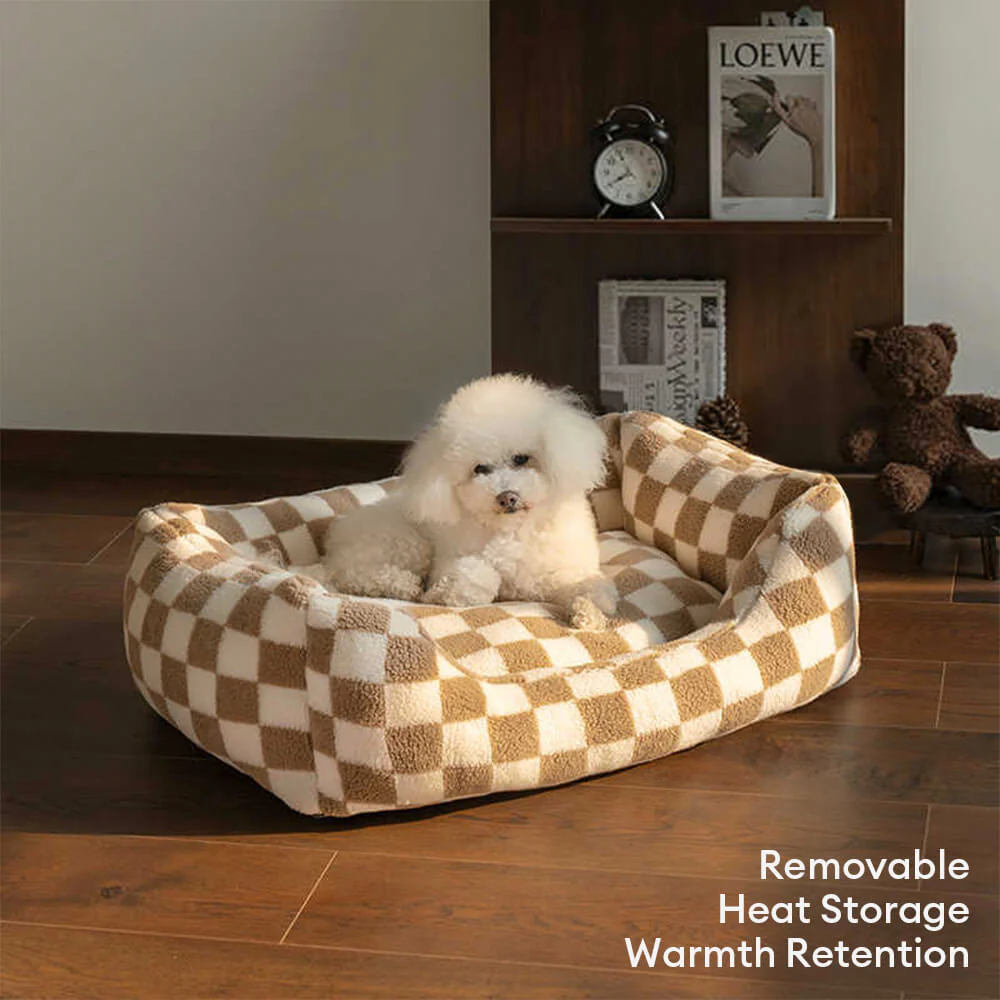 Stylish Chequerboard Warmth Removable Washable Dog Sofa Bed - Image 4