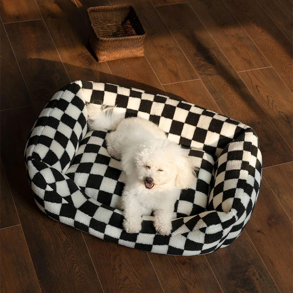 Stylish Chequerboard Warmth Removable Washable Dog Sofa Bed - Image 6