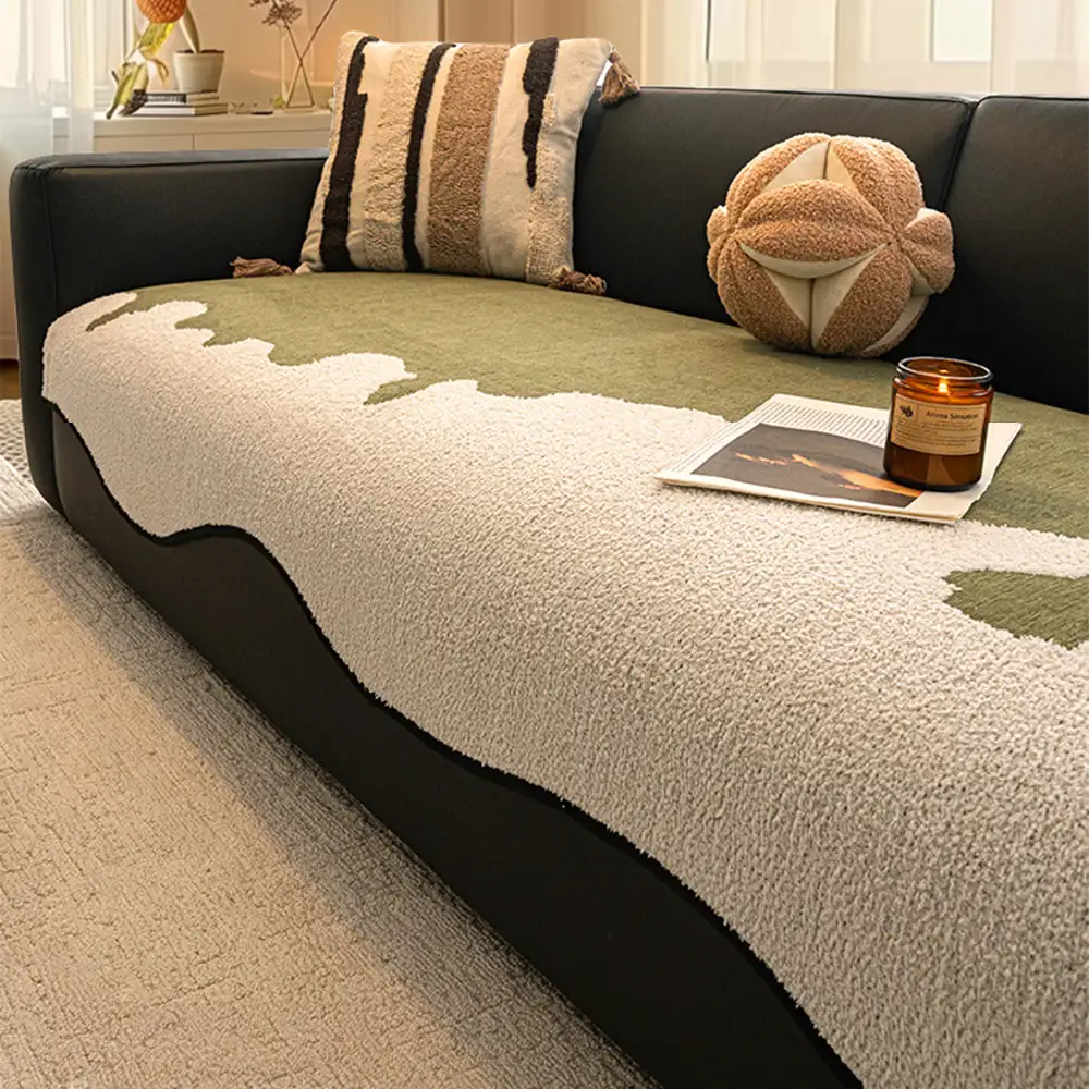 Stylish Irregular Contrast Chenille Scratch-Resistant Non-Slip Couch Cover - Image 11