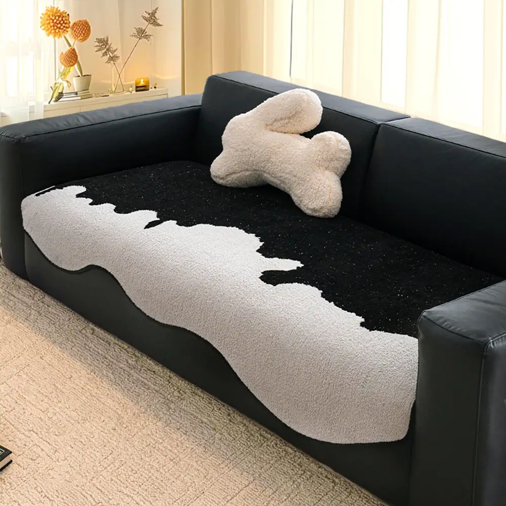 Stylish Irregular Contrast Chenille Scratch-Resistant Non-Slip Couch Cover - Image 4