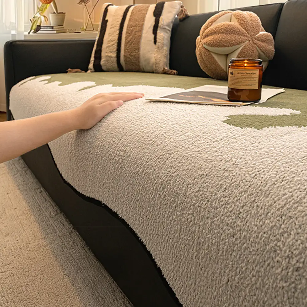 Stylish Irregular Contrast Chenille Scratch-Resistant Non-Slip Couch Cover - Image 5