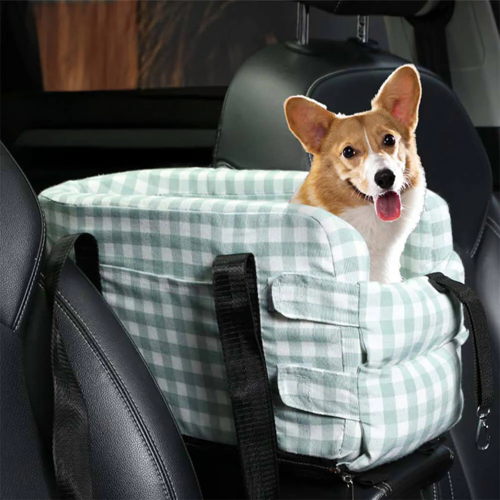 Stylish Plaid Portable Travel Dog Car Safety Seat Central Console - Image 10