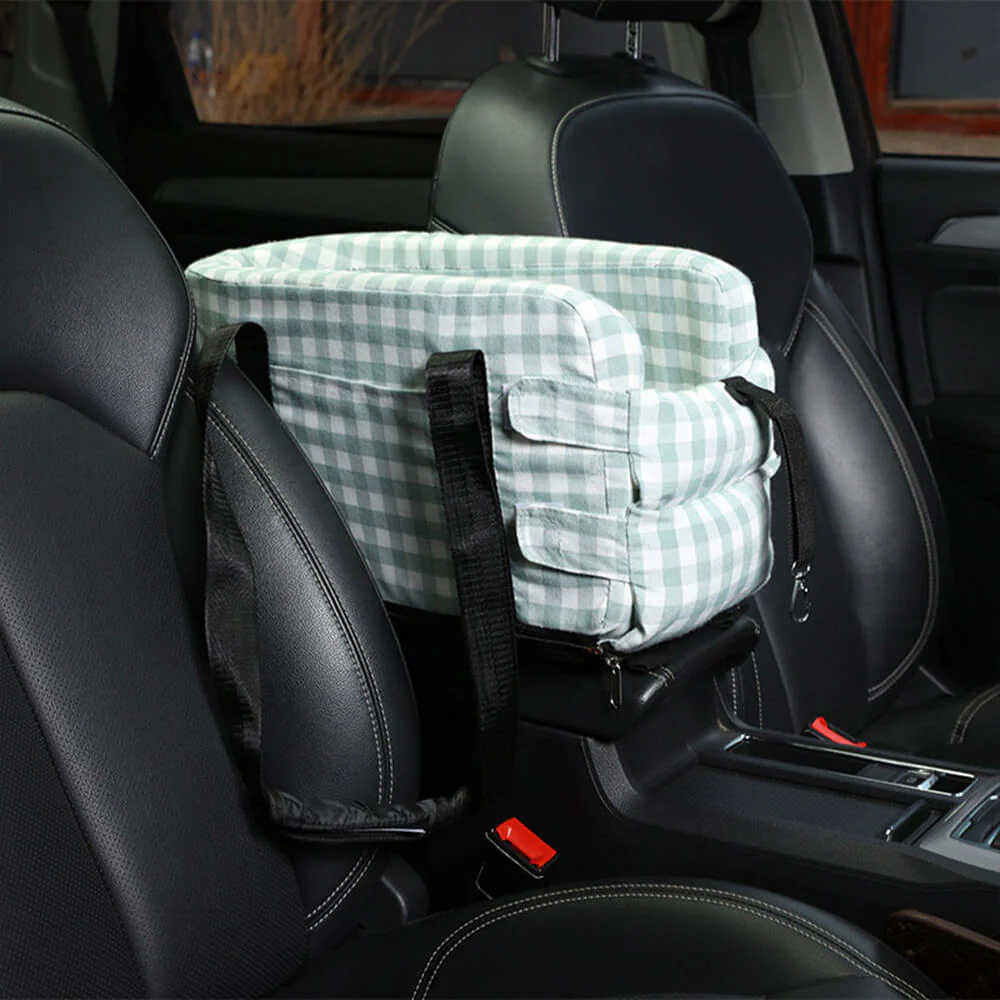 Stylish Plaid Portable Travel Dog Car Safety Seat Central Console - Image 3