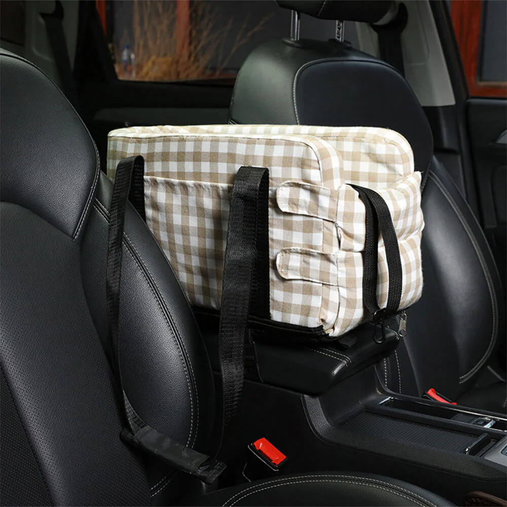 Stylish Plaid Portable Travel Dog Car Safety Seat Central Console - Image 9