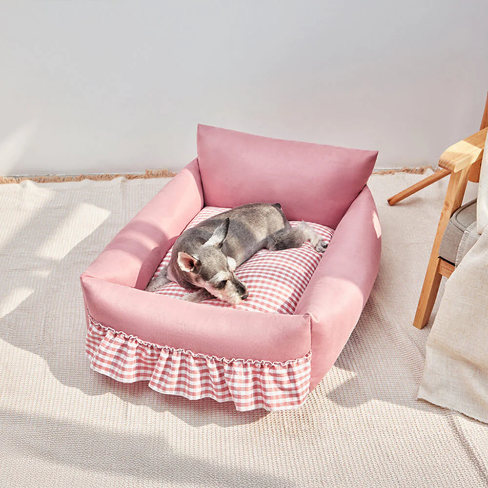 Stylish Ruffled Enhanced Backrest Washable Dog & Cat Sofa Bed - Image 5