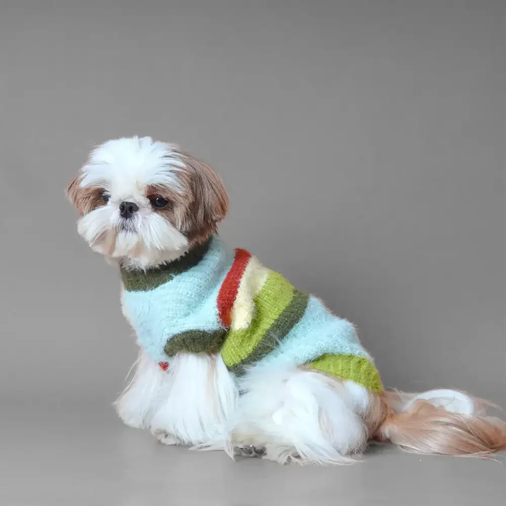 Stylish Striped Stand-Up Collar Knitted Plush Dog Jumper - Image 2