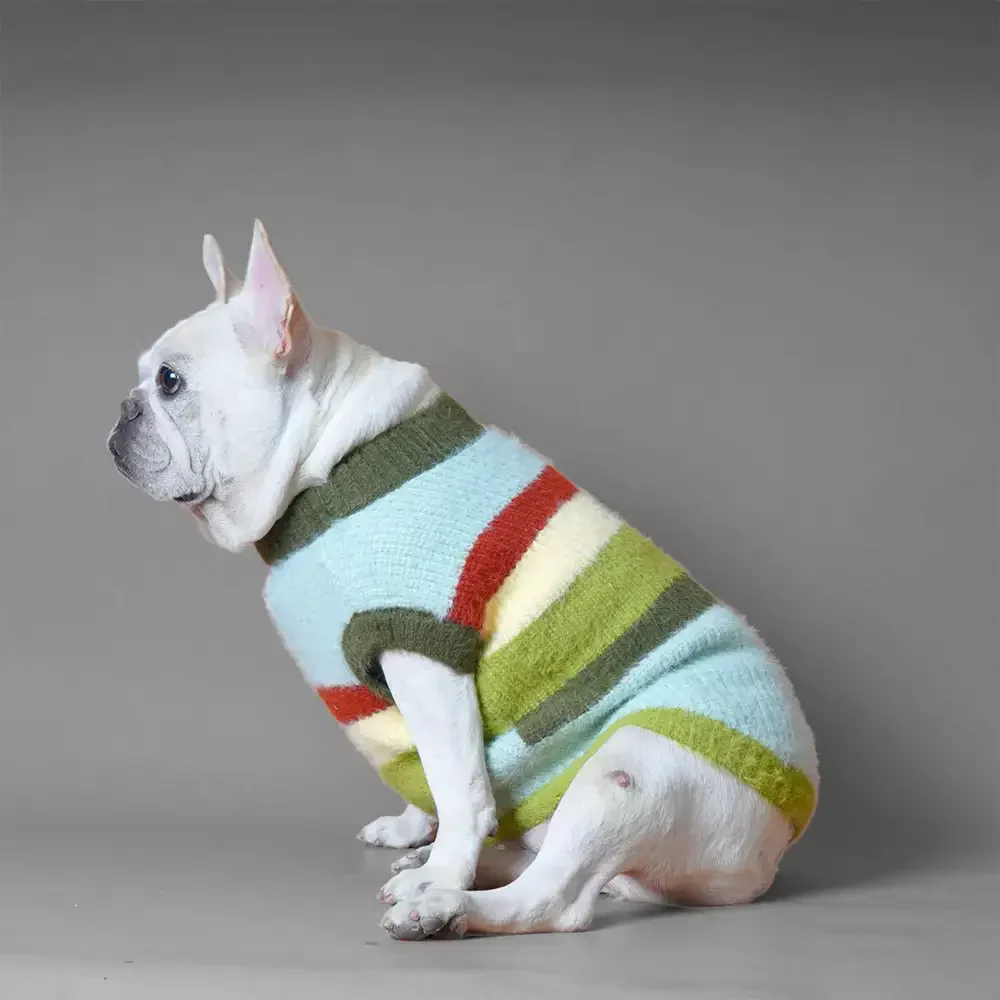 Stylish Striped Stand-Up Collar Knitted Plush Dog Jumper - Image 3