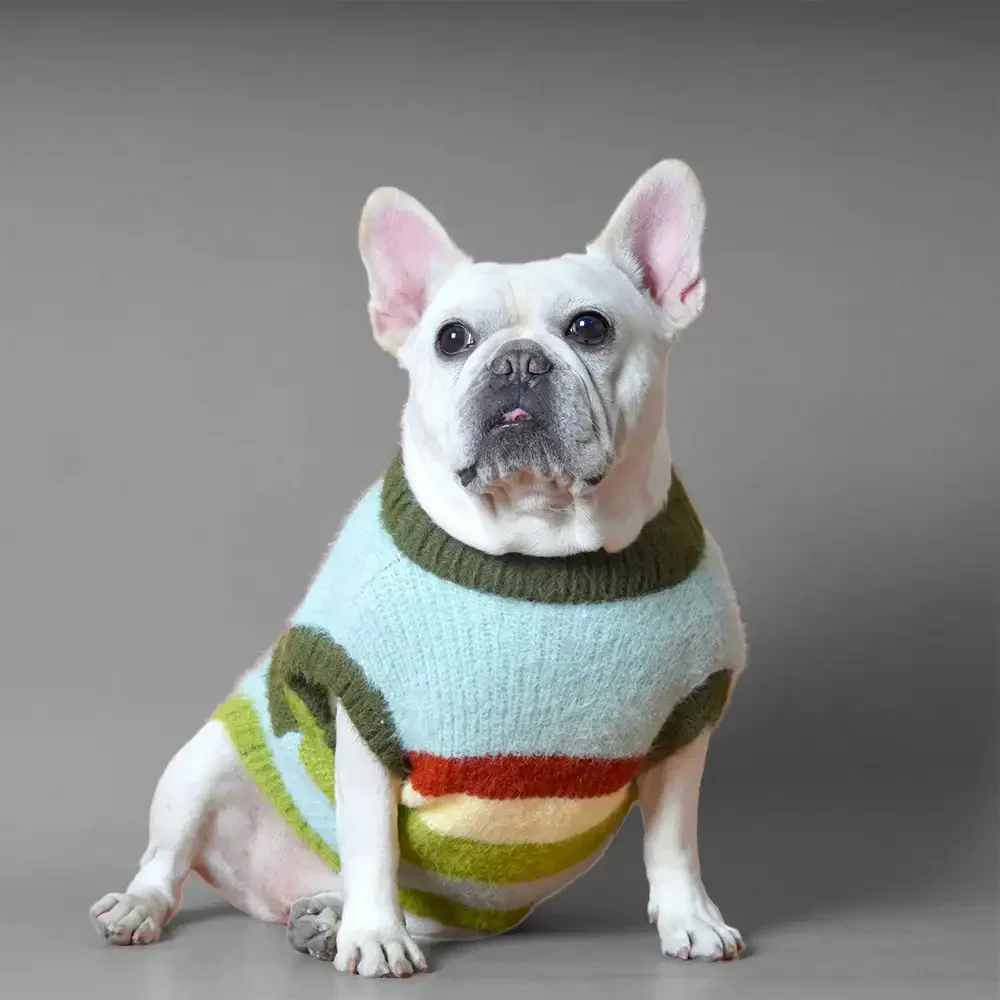 Stylish Striped Stand-Up Collar Knitted Plush Dog Jumper - Image 4