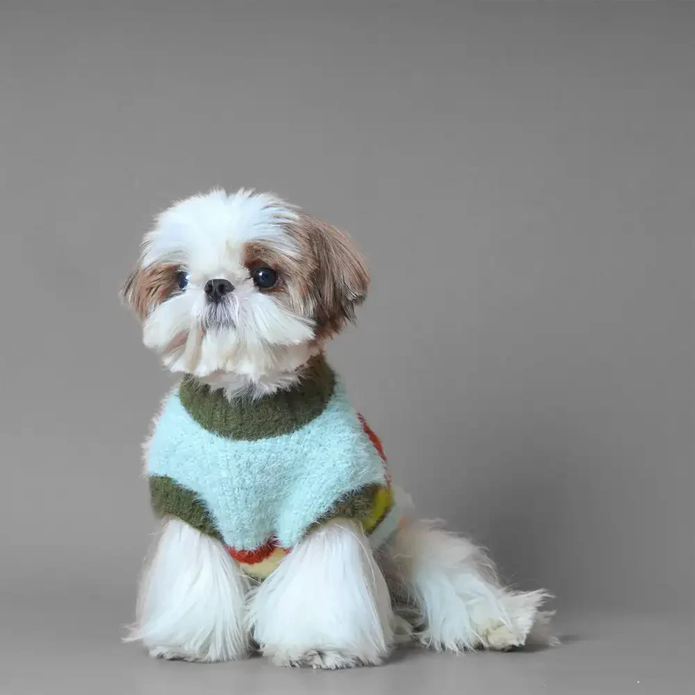 Stylish Striped Stand-Up Collar Knitted Plush Dog Jumper - Image 5