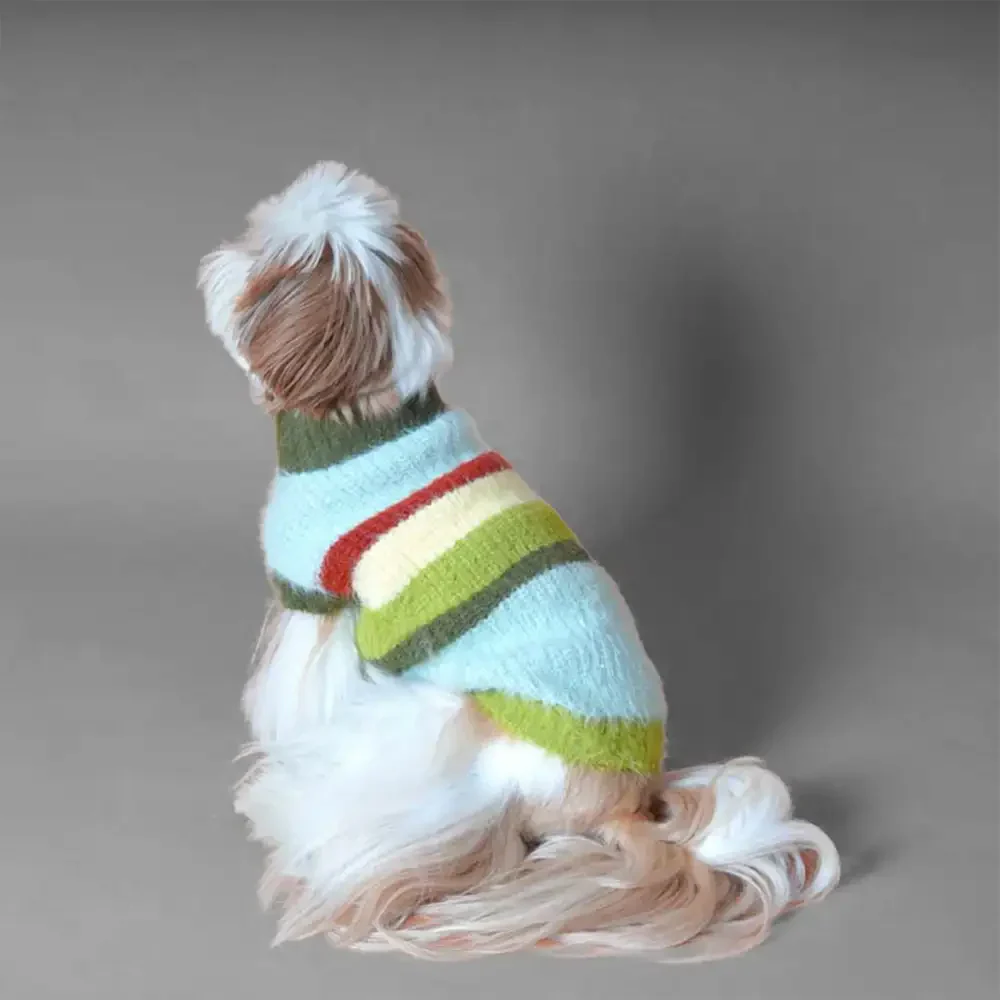 Stylish Striped Stand-Up Collar Knitted Plush Dog Jumper - Image 6