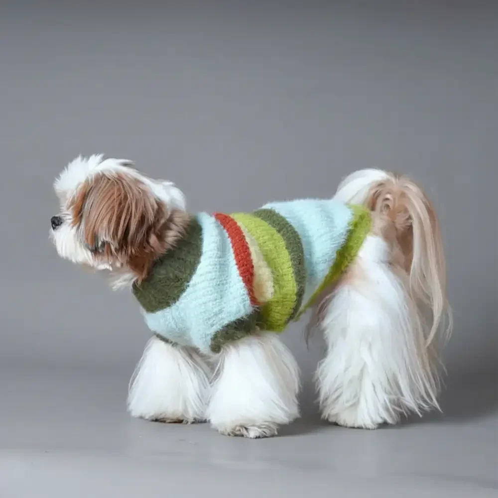 Stylish Striped Stand-Up Collar Knitted Plush Dog Jumper - Image 7
