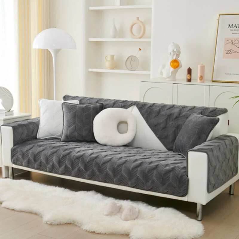 Suede Plush Elegant Pattern Sofa Protective Non-Slip Couch Cover - Image 12