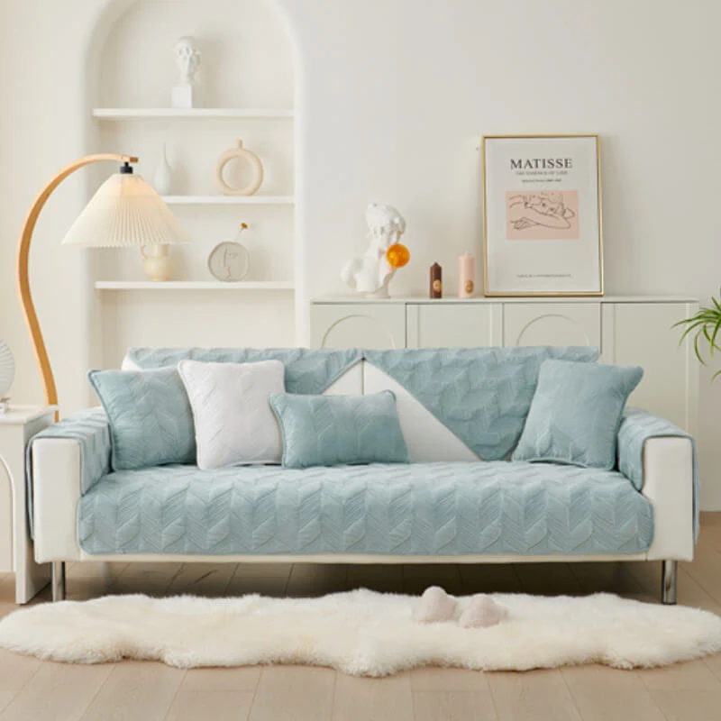 Suede Plush Elegant Pattern Sofa Protective Non-Slip Couch Cover - Image 13