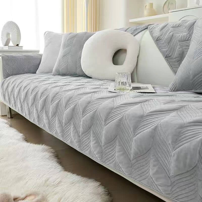 Suede Plush Elegant Pattern Sofa Protective Non-Slip Couch Cover - Image 2