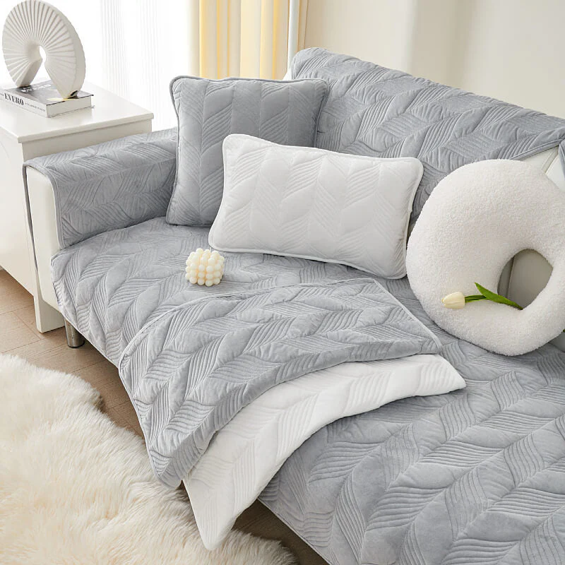 Suede Plush Elegant Pattern Sofa Protective Non-Slip Couch Cover - Image 3