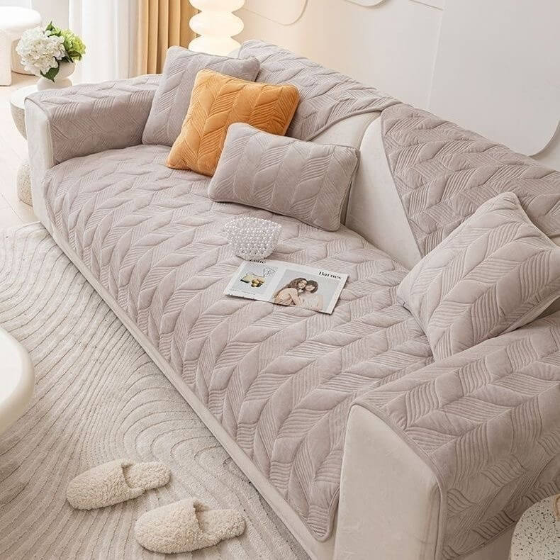 Suede Plush Elegant Pattern Sofa Protective Non-Slip Couch Cover - Image 8
