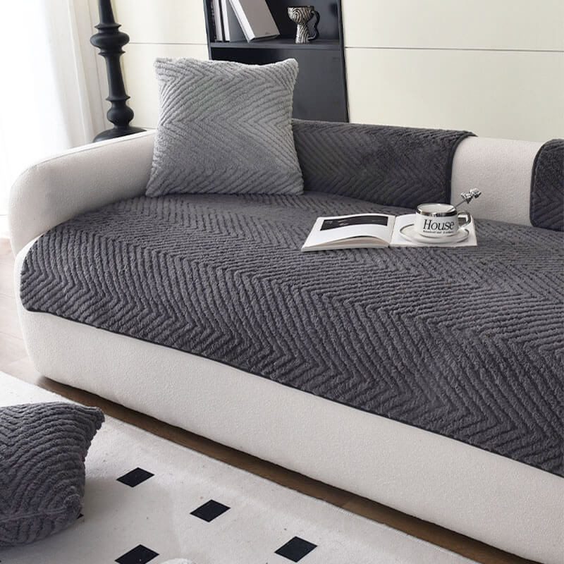 Thickened Plush Herringbone Non-slip Couch Cover - Image 10