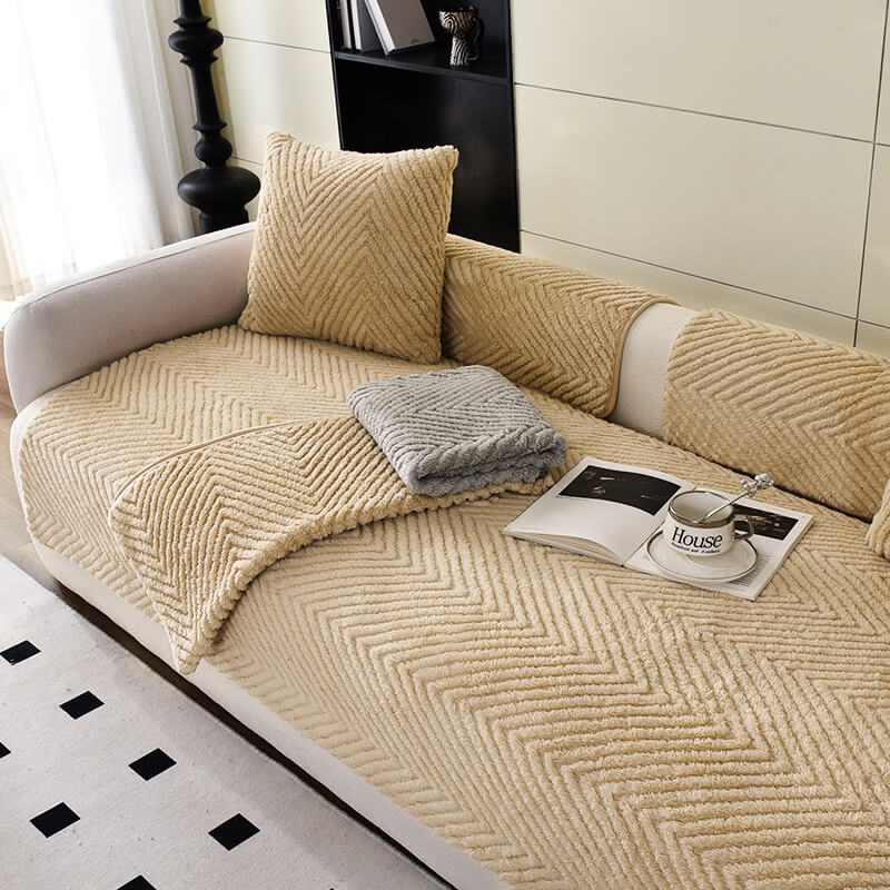 Thickened Plush Herringbone Non-slip Couch Cover - Image 3