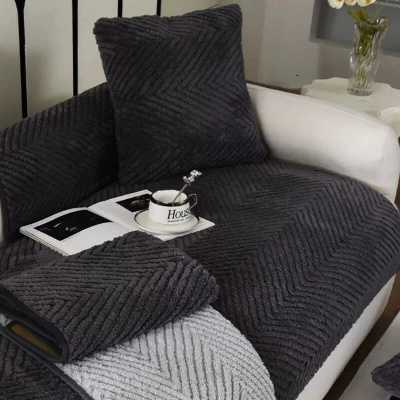 Thickened Plush Herringbone Non-slip Couch Cover - Image 4