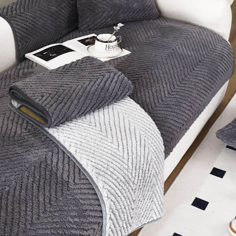 Thickened Plush Herringbone Non-slip Couch Cover - Image 9