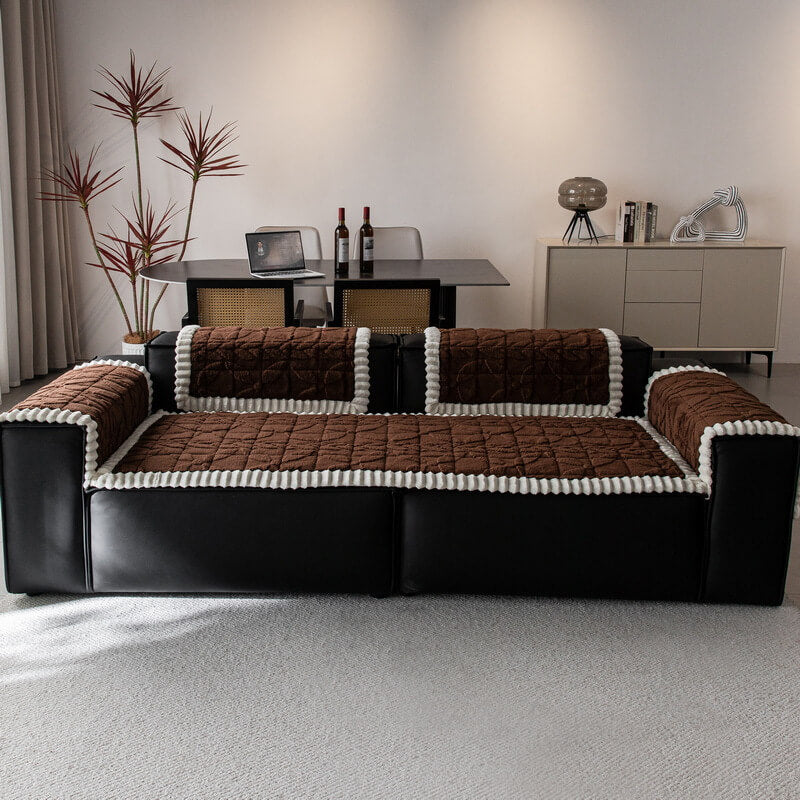 Thickened Short Plush Leaf Pattern Scratch Resistant Non-Slip Couch Cover - Image 10
