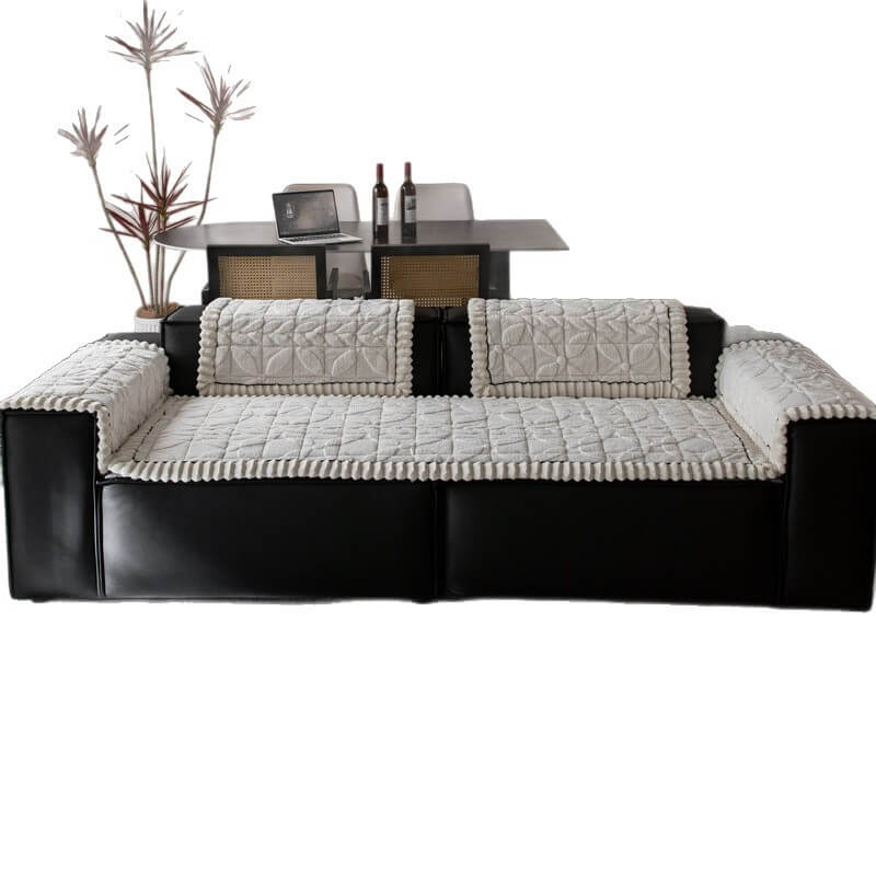 Thickened Short Plush Leaf Pattern Scratch Resistant Non-Slip Couch Cover - Image 13