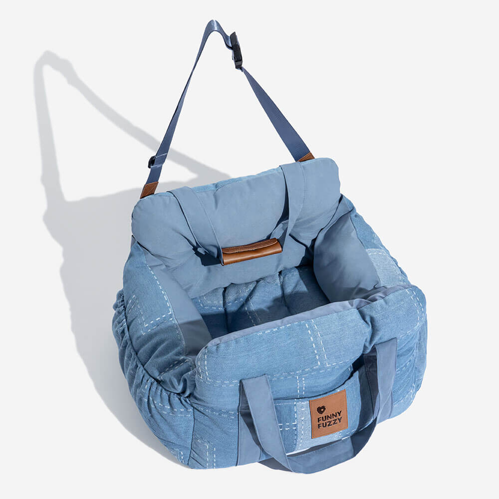 Travel Safety Bolster Vintage Denim Patchwork Dog Car Seat Bed - Image 13