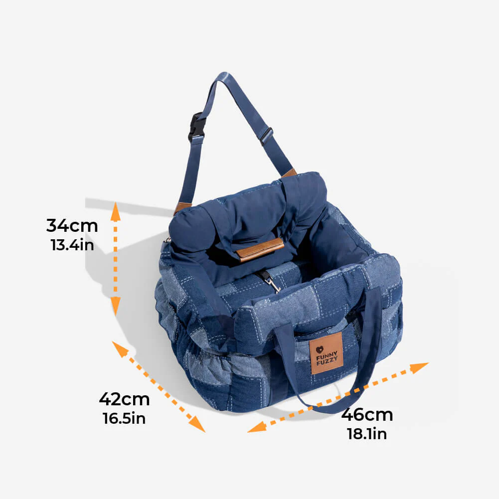 Travel Safety Bolster Vintage Denim Patchwork Dog Car Seat Bed - Image 14