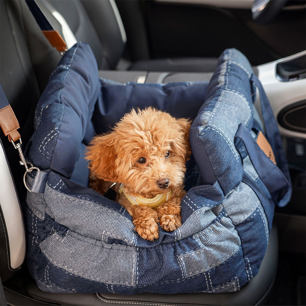 Travel Safety Bolster Vintage Denim Patchwork Dog Car Seat Bed - Image 7