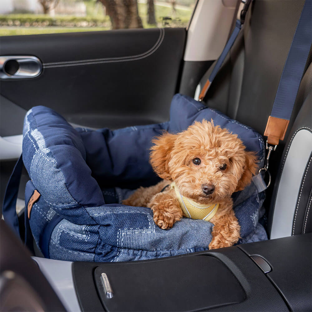 Travel Safety Bolster Vintage Denim Patchwork Dog Car Seat Bed - Image 8