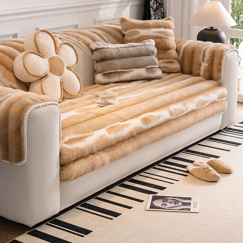 Trendy Beautiful Gradient Colour Stripe Plush Couch Cover - Image 11