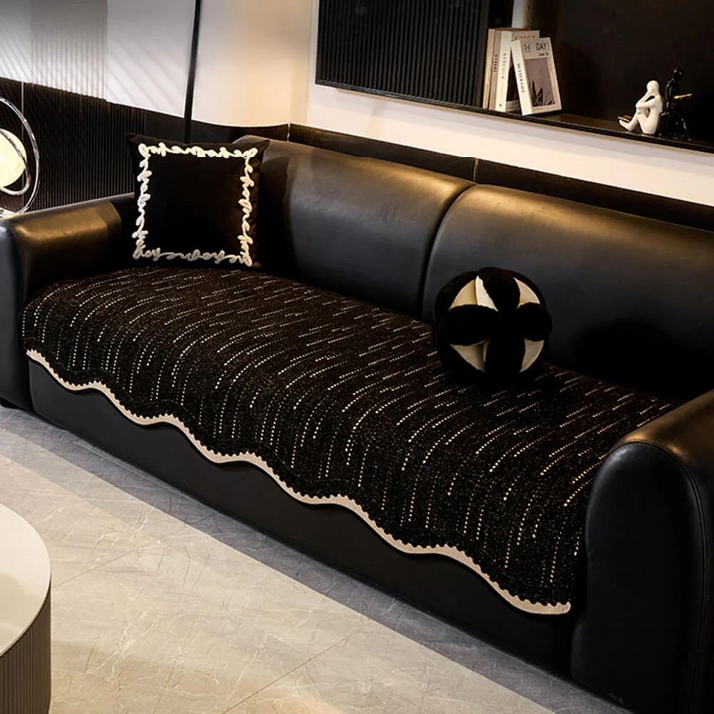 Trendy Chenille Anti-Scratch Elegant Wavy Shaped Couch Cover - Image 12