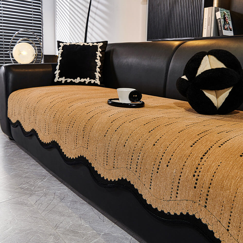Trendy Chenille Anti-Scratch Elegant Wavy Shaped Couch Cover - Image 5